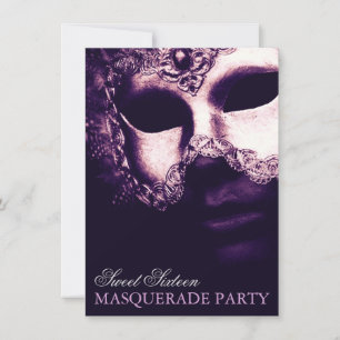 Elegant Paars Sweet 16 Masquerade Party Invites Kaart