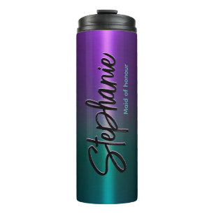 Elegant paars turquoise ombré monogram thermosbeker