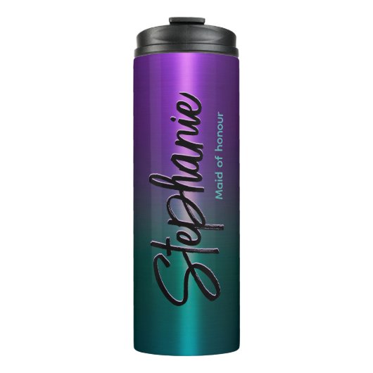 Elegant paars turquoise ombré monogram thermosbeker (Voorkant)