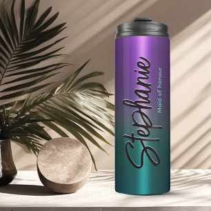 Elegant paars turquoise ombré monogram thermosbeker