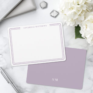 Elegant Paars Twee Rand Minimalistische Monogram Notitiekaartje