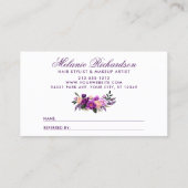 Elegant Paars Ultra Violet Floral Referral Visitekaartje (Achterkant)