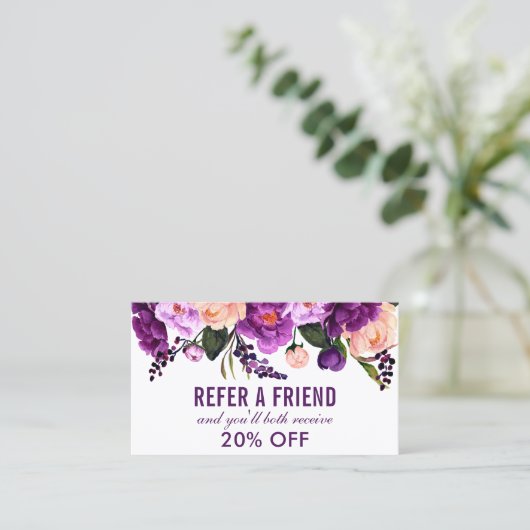 Elegant Paars Ultra Violet Floral Referral Visitekaartje (Staand voorkant)
