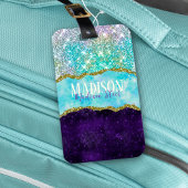 Elegant Paars unicorn faux glitter monogram Bagagelabel