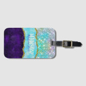 Elegant Paars unicorn faux glitter monogram Bagagelabel (Voorkant (horizontaal))