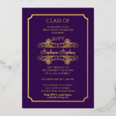 Elegant Paars University Graduation Party Gold Folie Uitnodiging (Voorkant)