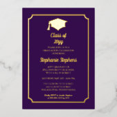 Elegant Paars University Graduation Party Gold Folie Uitnodiging (Voorkant)