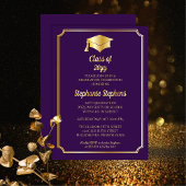 Elegant Paars University Graduation Party Gold Folie Uitnodiging
