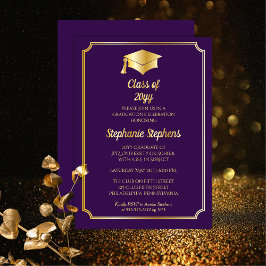 Elegant Paars University Graduation Party Gold Folie Uitnodiging