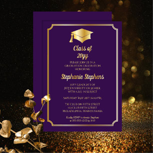 Elegant Paars University Graduation Party Gold Folie Uitnodiging