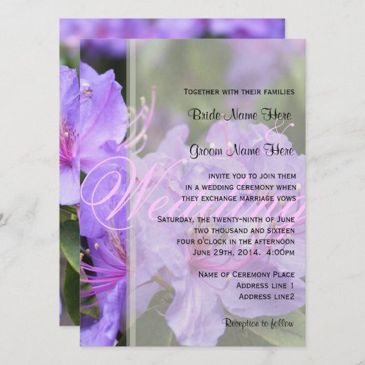 Elegant paars veer/zomerbruiloft kaart (Voorkant / Achterkant)