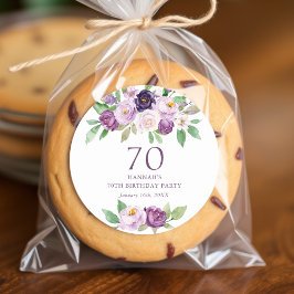 Elegant Paars | Violet Bloemige 70e Verjaardag Ronde Sticker