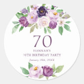Elegant Paars | Violet Bloemige 70e Verjaardag Ronde Sticker (Voorkant)