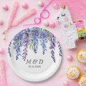 Elegant Paars Violet Florals Wedding Papieren Bordje (Feest)