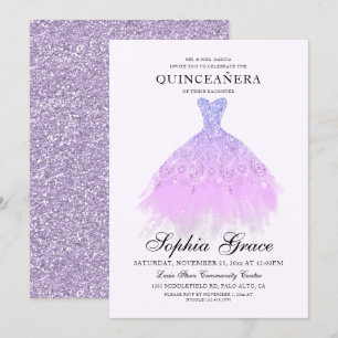 Elegant Paars Violet Glitter Quinceañera Kaart