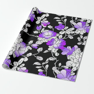 Elegant Paars Violet White Black Floral ontkoppeli Cadeaupapier