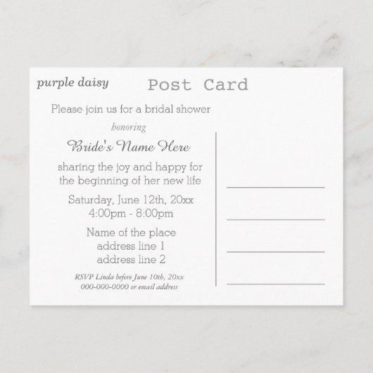 Elegant paars vrijgezellenfeest briefkaart (Achterkant)