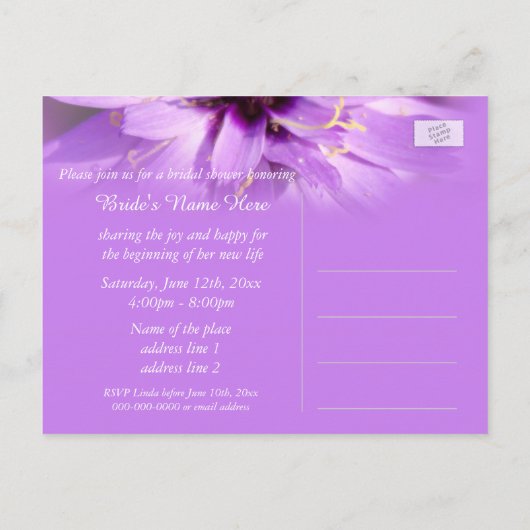 Elegant paars vrijgezellenfeest briefkaart (Achterkant)