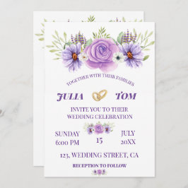 Elegant Paars water Color Floral Wedding Kaart