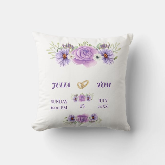 Elegant Paars water Color Floral Wedding Kussen (Voorkant)