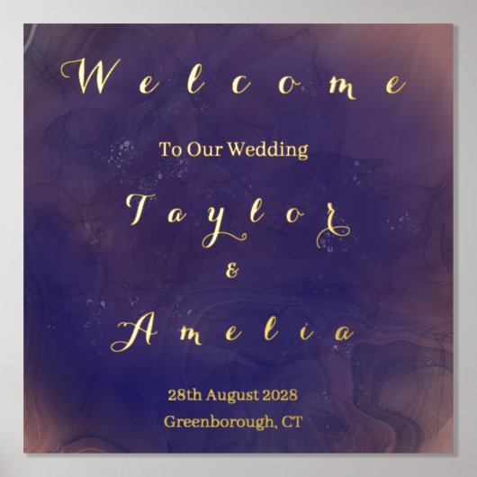 Elegant Paars Weddenschap Welkomstteken Elegant Go Folie Afdrukken (Voorkant)
