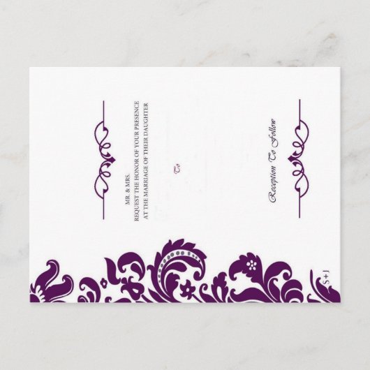 Elegant Paars Wedding Invite en RSVP Uitnodiging Briefkaart (Voorkant)