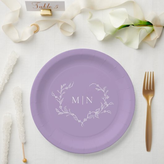 Elegant Paars Wedding Monogram Wreator Papieren Bordje (Huwelijk)