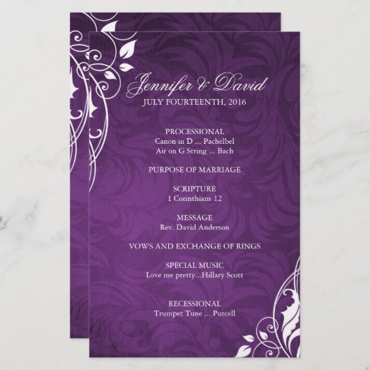Elegant Paars Wedding Programme (Voorkant / Achterkant)