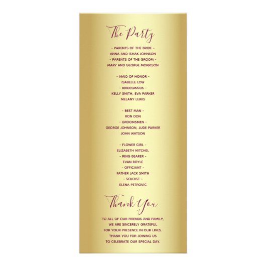 Elegant Paars Wedding Programme Reclamekaart (Achterkant)