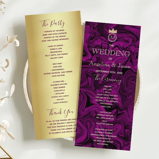 Elegant Paars Wedding Programme Reclamekaart