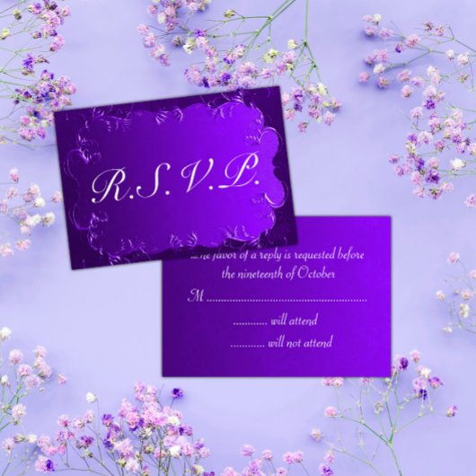 Elegant Paars Wedding RSVP Kaartje