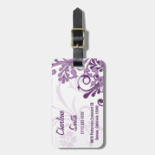 Elegant Paars White Abstract Floral Bagagelabel (Voorkant verticaal)