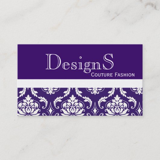 Elegant Paars White Damask Mode Visitekaartje (Voorkant)