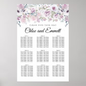 Elegant Paars White Floral 9-Table Seating Chart Poster (Voorkant)