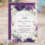 Elegant Paars White Floral Glitter 21st Birthday Kaart<br><div class="desc">Elegant 21e verjaardag uitnodiging voor vrouwen met  witte en paarse handbeschilderde bloemen en groene sage bladeren die zijn voorzien van gouden glitter. Speciaal met een naam en al je partijgegevens. Neem contact met me op voor hulp bij je aanpassingen of om extra Zazzle-producten aan te vragen voor je partij.</div>