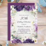 Elegant Paars White Floral Glitter 30th Birthday Kaart<br><div class="desc">Elegant 30e verjaardagsfeest uitnodiging voor vrouwen met  witte en paarse handbeschilderde bloemen en groene sage bladeren die zijn voorzien van gouden glitter. Speciaal met een naam en al je partijgegevens. Neem contact met me op voor hulp bij je aanpassingen of om extra Zazzle-producten aan te vragen voor je partij.</div>