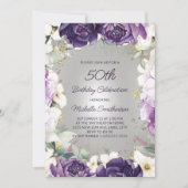 Elegant Paars White Floral Glitter 50th Birthday Kaart (Voorkant)