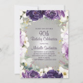Elegant Paars White Floral Glitter 90th Birthday Kaart (Voorkant)
