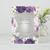 Elegant Paars White Floral Glitter Wedding Kaart (Staand voorkant)