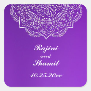 Elegant Paars White Indian Paisley Wedding Vierkante Sticker