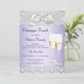 Elegant Paars White Lace Champagne Brunch Invite Kaart (Staand voorkant)