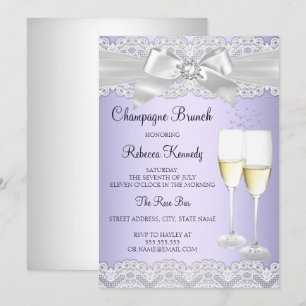 Elegant Paars White Lace Champagne Brunch Invite Kaart