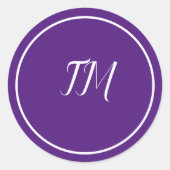Elegant Paars White Monogram Classic Round Stick Ronde Sticker (Voorkant)