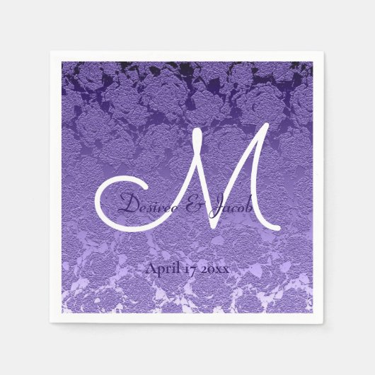 Elegant Paars White Wedding Monogram Servet (Voorkant)