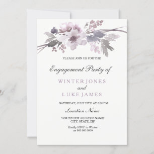 Elegant Paars Winter Floral Verloving Invite Kaart