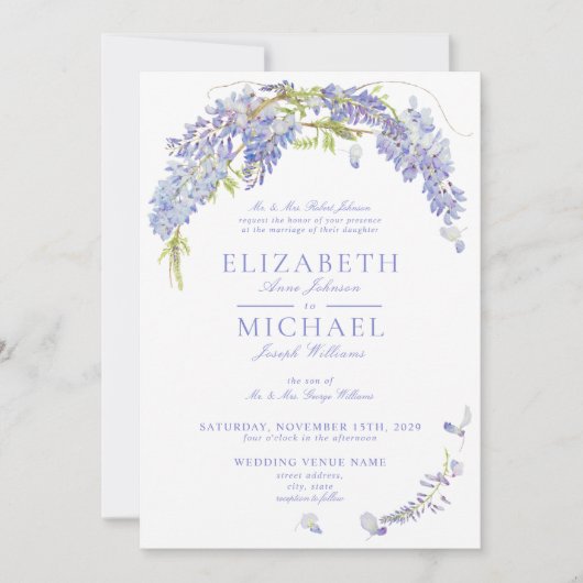 Elegant Paars Wisteria Script Formele Regering Kaart (Voorkant)