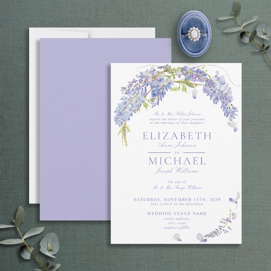 Elegant Paars Wisteria Script Formele Regering Kaart