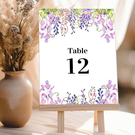 Elegant Paars Wisteria Table Number Kaart