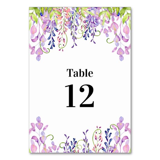 Elegant Paars Wisteria Table Number Kaart (Voorkant)