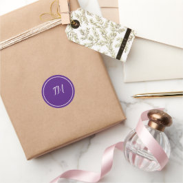 Elegant Paars Wit Monogram Klassieke Ronde Sticker